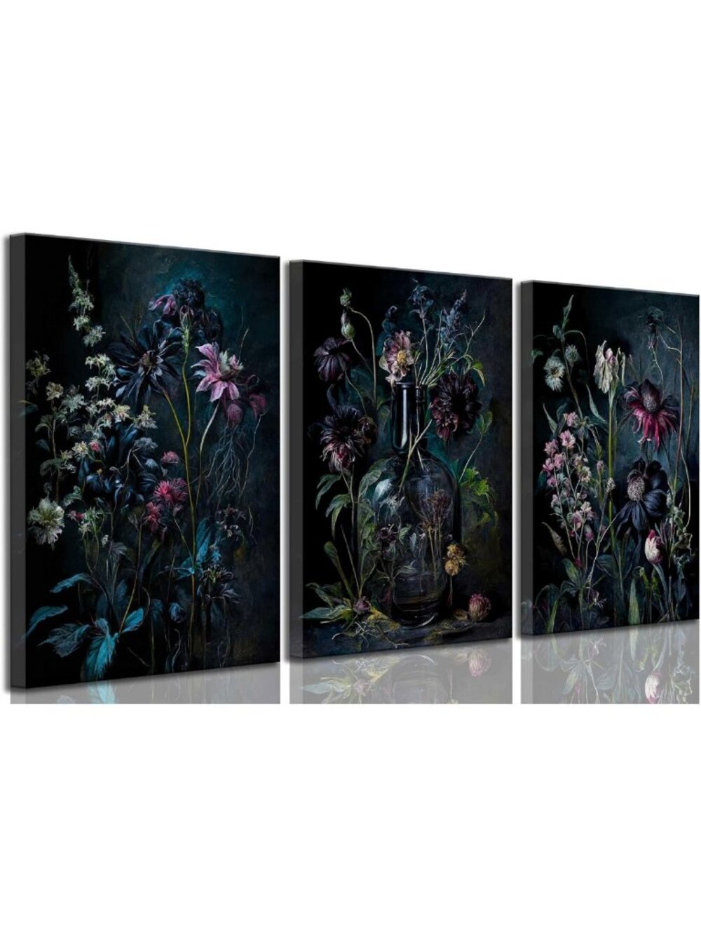 3 Pcs Dark Academia Floral Canvas Wall Art Set - 16x24in Home Decor